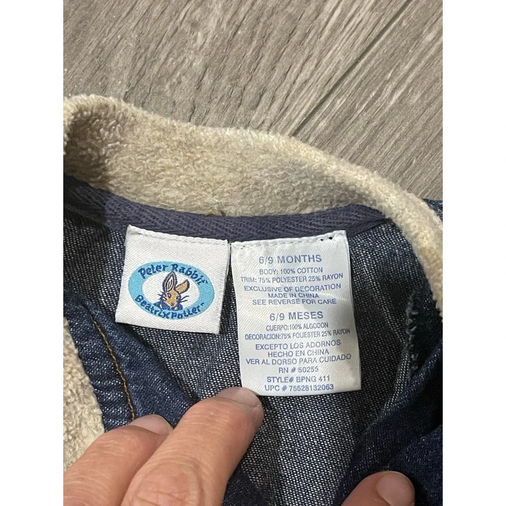 Vintage Peter Rabbit Beatrix Potter Baby‎ Denim Shirt Dress Size 6/9 Months